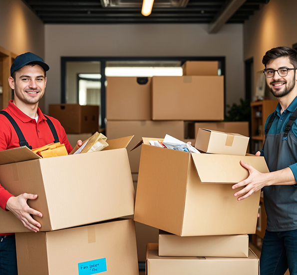 My Canadian Movers professional mover with packed boxes